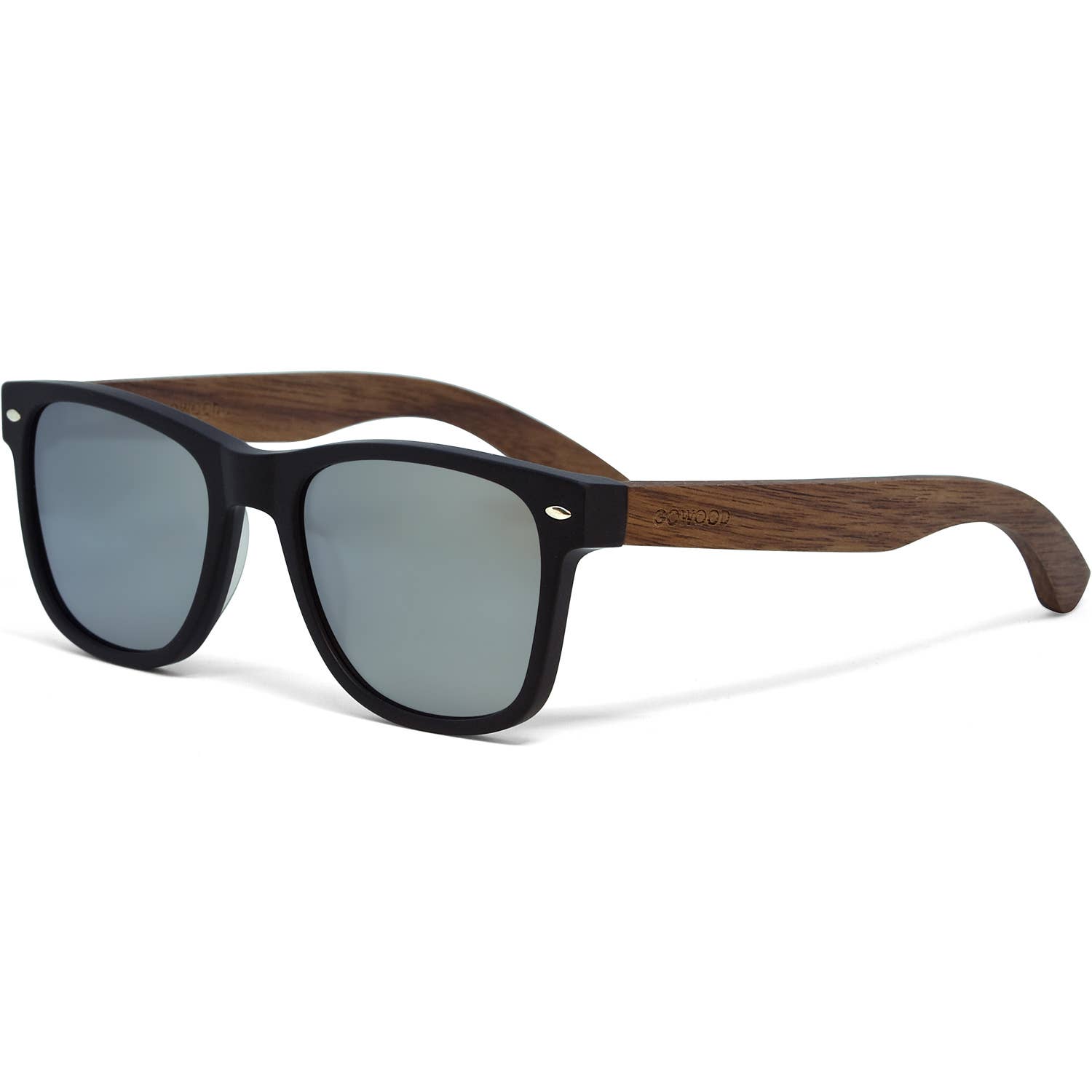 GOWOOD - Wholesale Sunglasses - Unisex - Walnut Wood Sunglasses with Silver Mirrored Polarized Lenses1