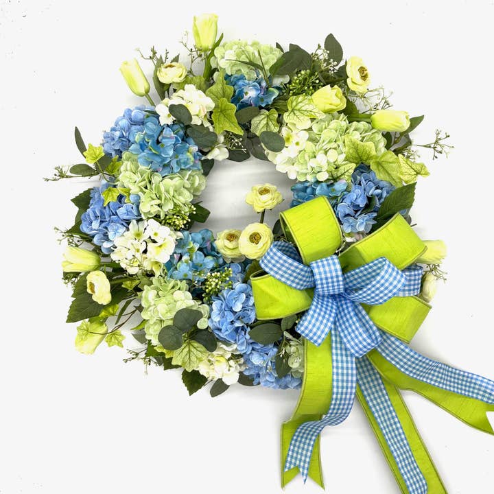 24" BLUE/GREEN HYDRANGEA WREATH for wholesale by LUX FRAGRANCES