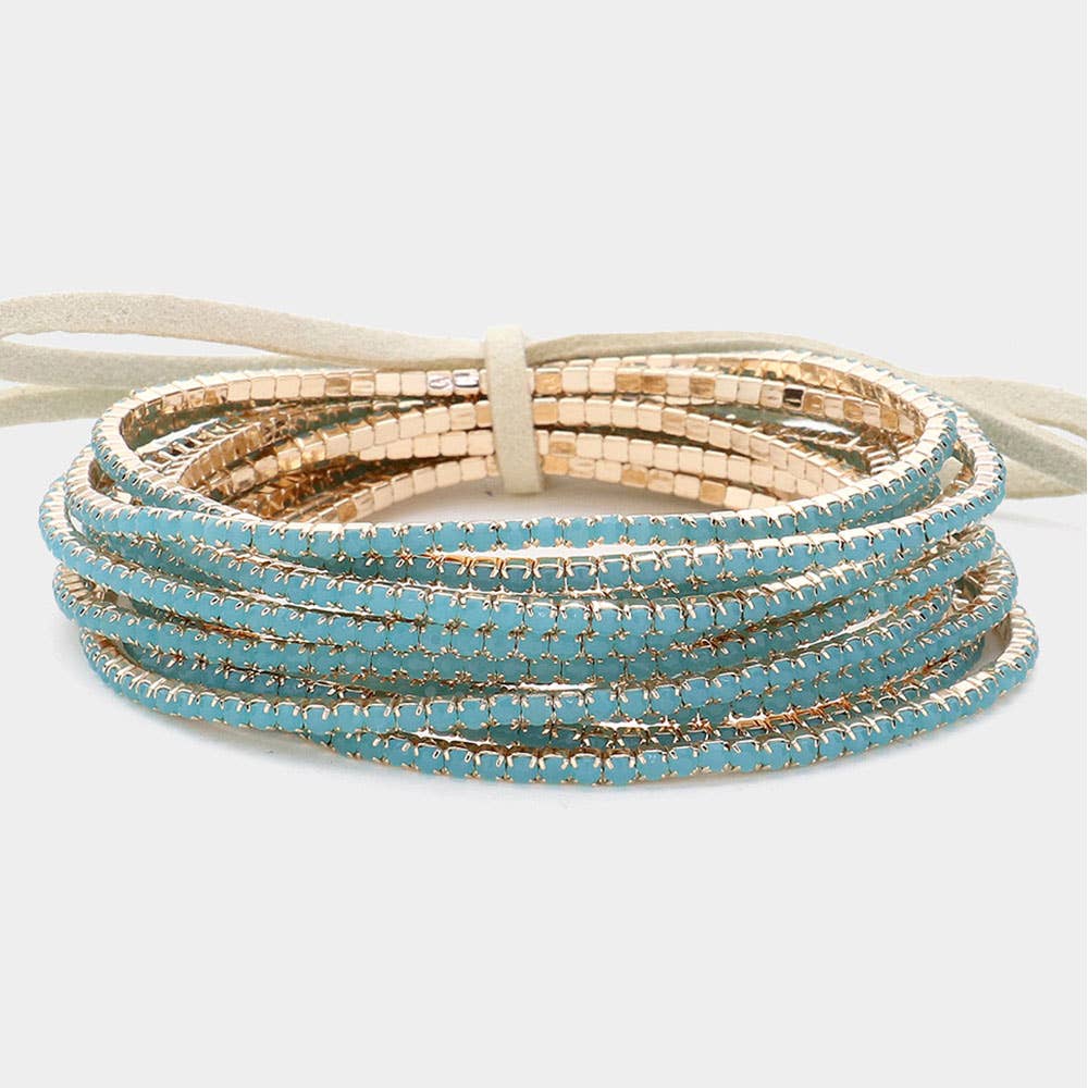 Sensibling Corp. - Wholesale Jewelry Set - 12PCS - Ribbon Pearl Rhinestone Layered Stretch Bracelets38