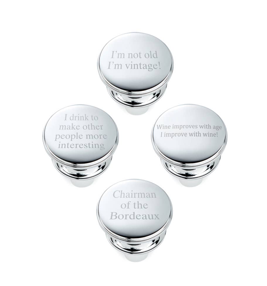 Roberts and Dore – Engroshandel Vinprop – Sølvbelagt Flaskestopper - Jeg Forbedrer Mig Med Vin1