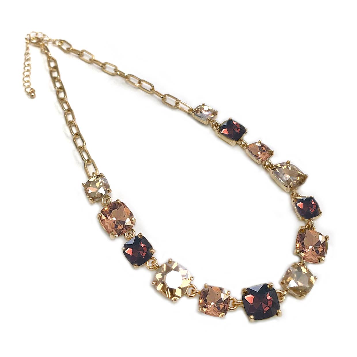 StarryNYC - Vente Collier maille et chaîne - Collier à chaîne à maillons en cristal carré en verre taillé en coussin10