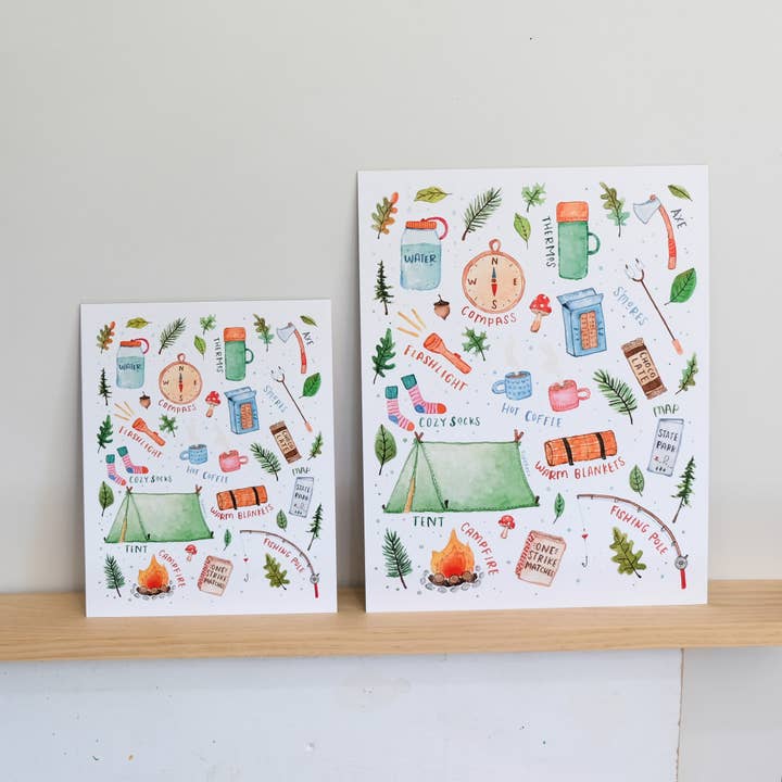 Echo Foxx - Wholesale Art Print - Camping Essentials Watercolor Art Print1