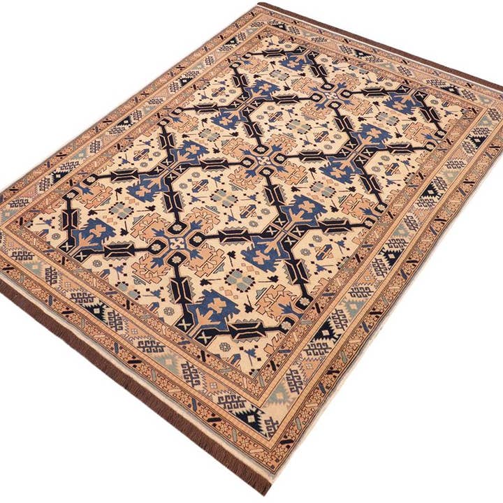 Tapete Antigo Tribal Kargahi Davida Bege/Azul de Lã - 1,68 m x 2,79 m por atacado de Arshs Fine Rugs