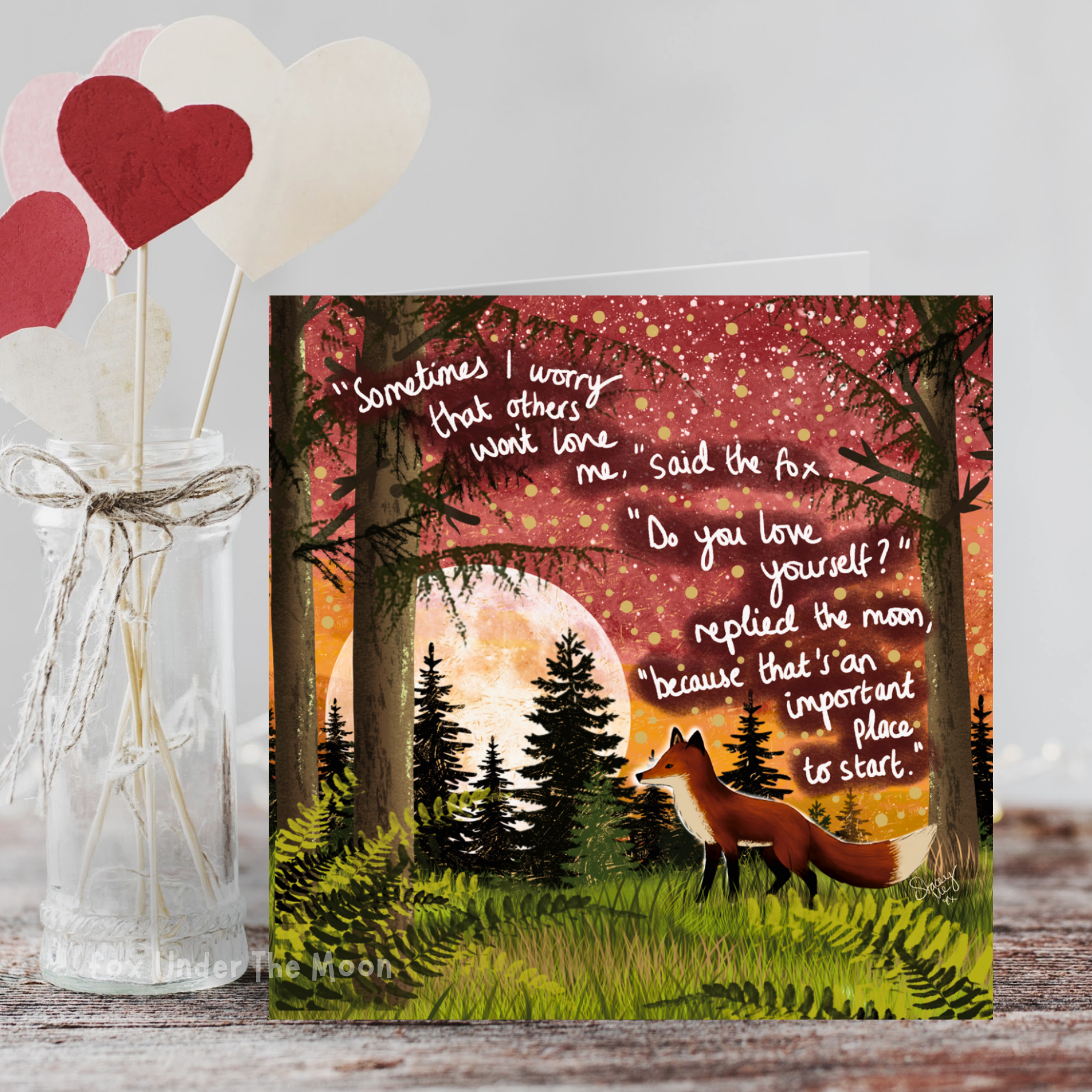 Fox Under The Moon - Vente Cartes de déclaration d'amour - 'Love Yourself' - Carte de vœux de Fox Under The Moon2