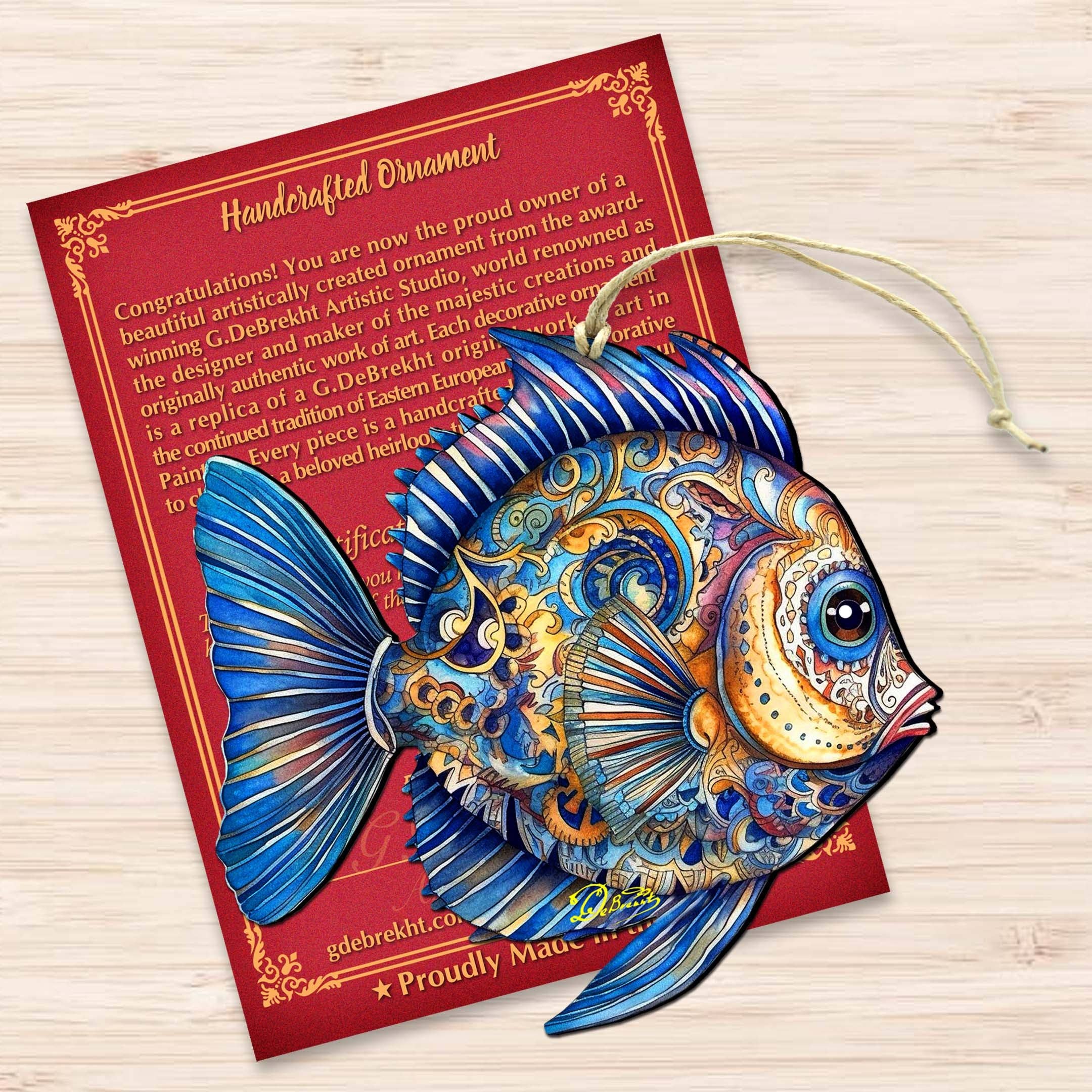 Designocracy – Großhandel Verzierung – Weihnachtsschmuck an der Küste — Türkisfarbene Wasserfische aus Holz5