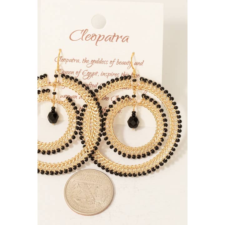 Black Intricate Layered Beaded Hoop Dangle Earrings for wholesale on Faire