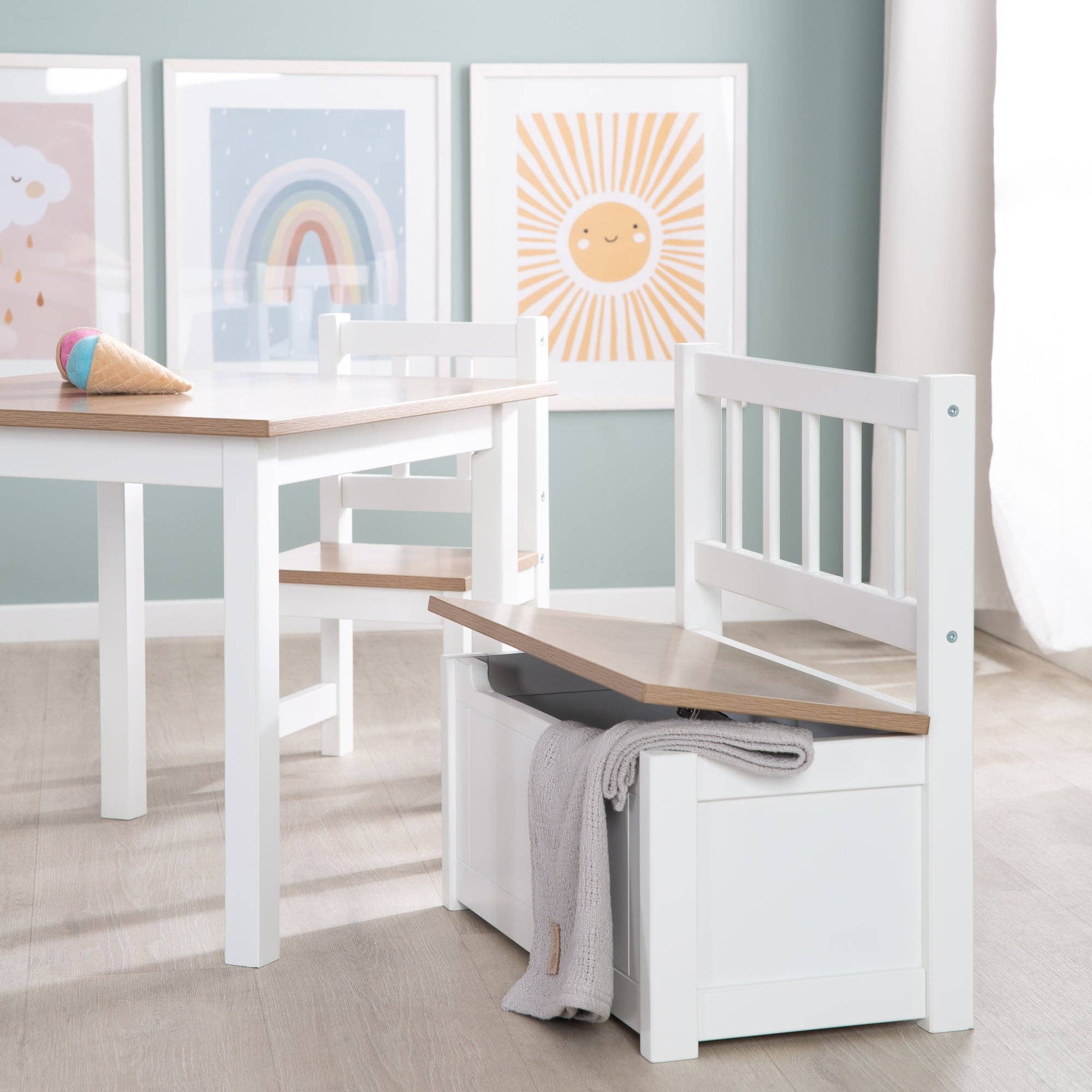 roba kids - Vente Bancs - Banc-coffre pour enfants 'Woody' en bois blanc laqué7