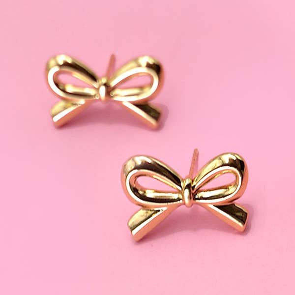 GOLD 18K STAINLESS STEEL TARNISH FREE BOW STUD EARRINGS | 40E303 for wholesale on Faire