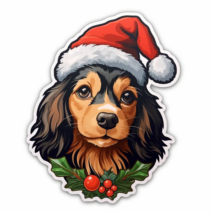 Hundeaufkleber aus wasserdichtem Vinyl zur Weihnachtszeit für den Großhandel von Elizarae Co.