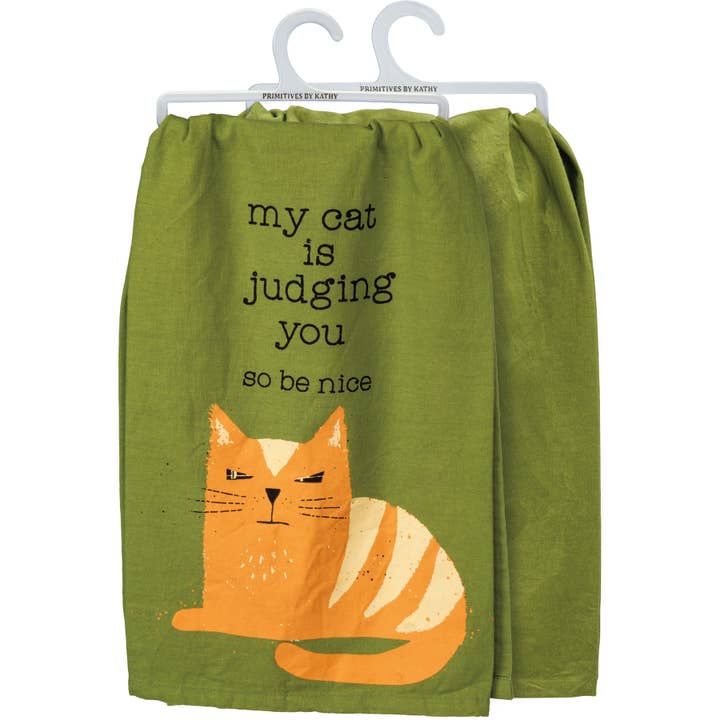 My Cat Is Judging You Kitchen Towel for wholesale by Primitives by Kathy