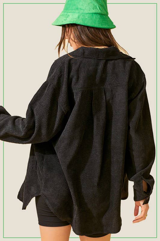 La Miel - Wholesale Shirt Jacket/Shacket - Women's - JKT1767-Loose Fit Button Down Corduroy Shacket with Pockets7