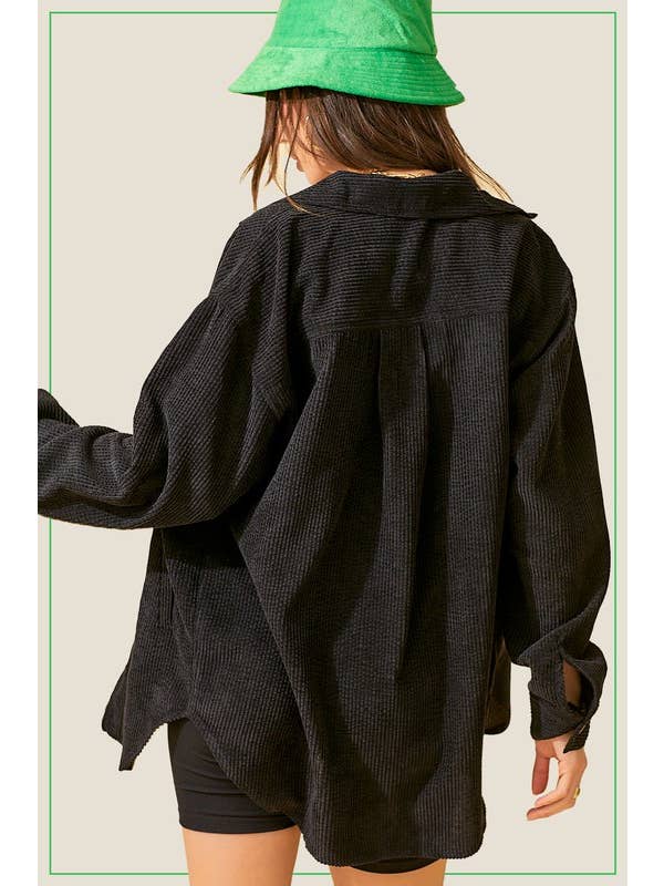 La Miel - Wholesale Shirt Jacket/Shacket - Women's - JKT1767-Loose Fit Button Down Corduroy Shacket with Pockets7