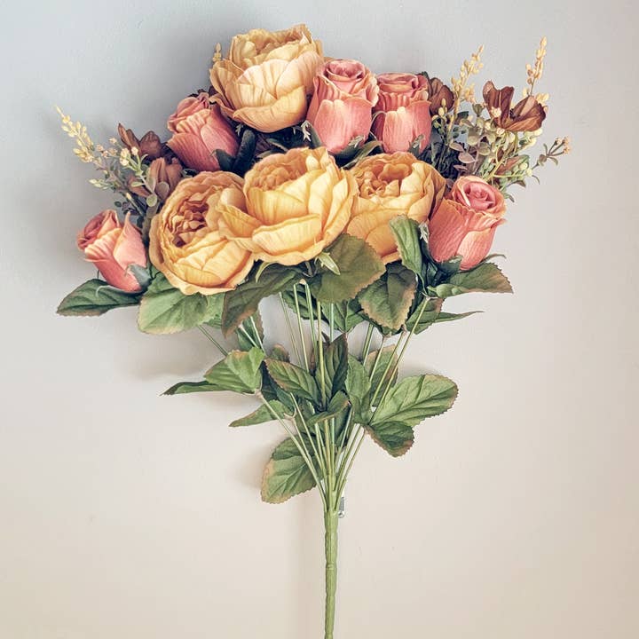 Bush Cabbage Rose x14, 19", Yellow for wholesale by ES Essentials