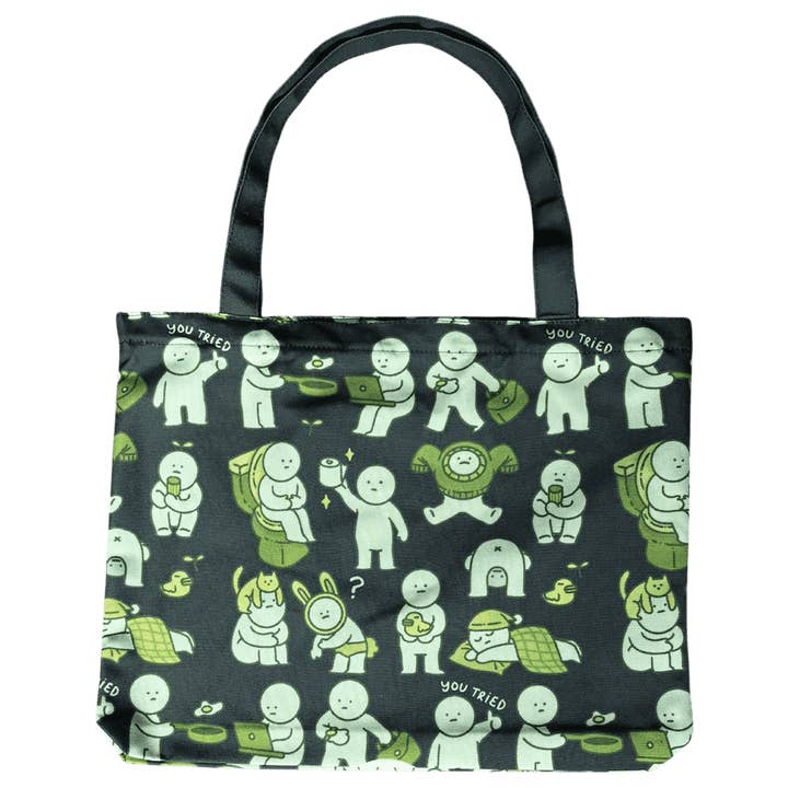 Green guy double-sided zipper tote bag for wholesale by Wanderella