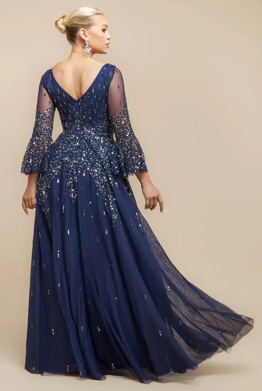 Goddiva – wholesale Dress – Women's – Goddiva Sunray Embellished Sequin A-Line Bell Sleeve DR46540