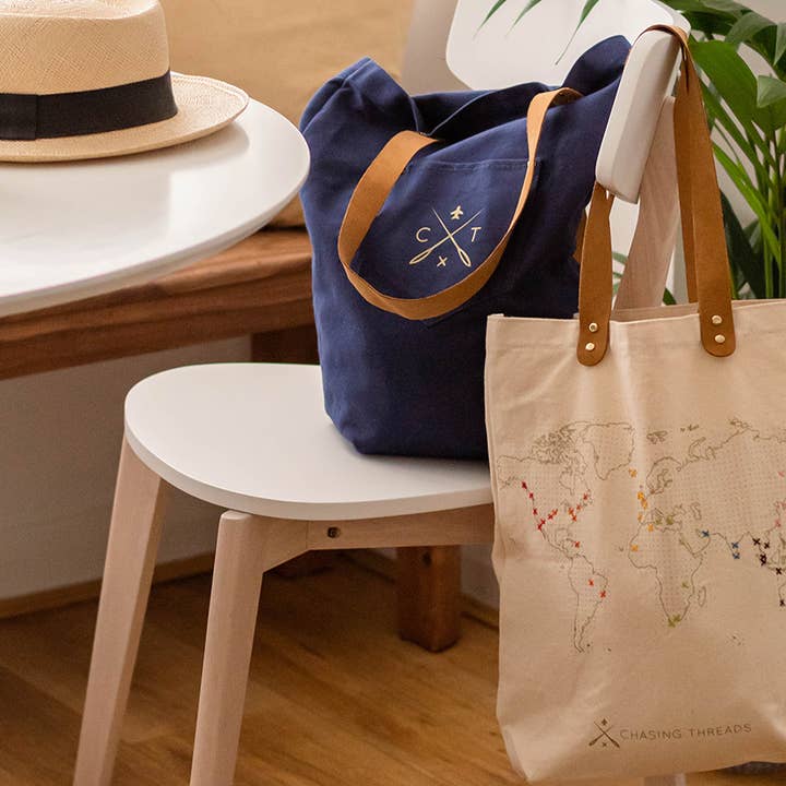 Chasing Threads - Wholesale Tote Bag - Unisex - Stitch Where You've Been Tote Bag Kit - Navy Cotton3