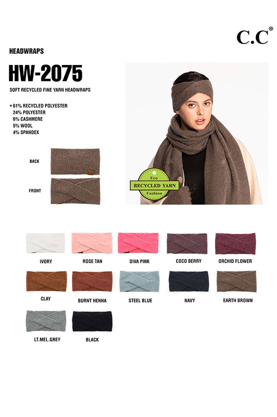 Hana - Wholesale Fashion Headband - Women's - C.C Soft Recycled Fine Yarn Cuff Headwrap11