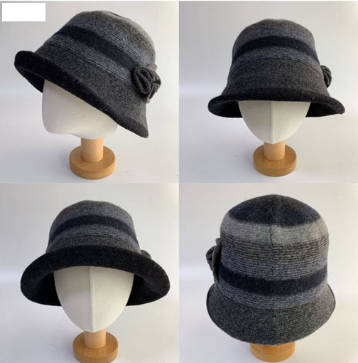 Comfortarians - Wholesale Bucket Hat - Women's - Women's Winter Bungee Bucket Hat Stitched Wool Flower FW1