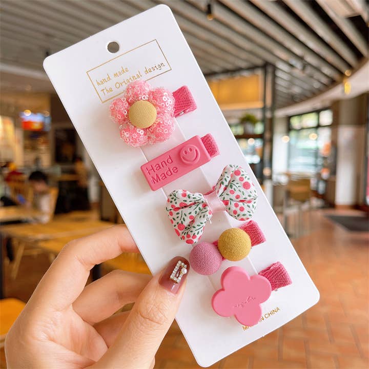 Little Trendy - Wholesale Hair Clip - Kids - Girls cute hair clip set Kids floral Hair Clip Set of 5