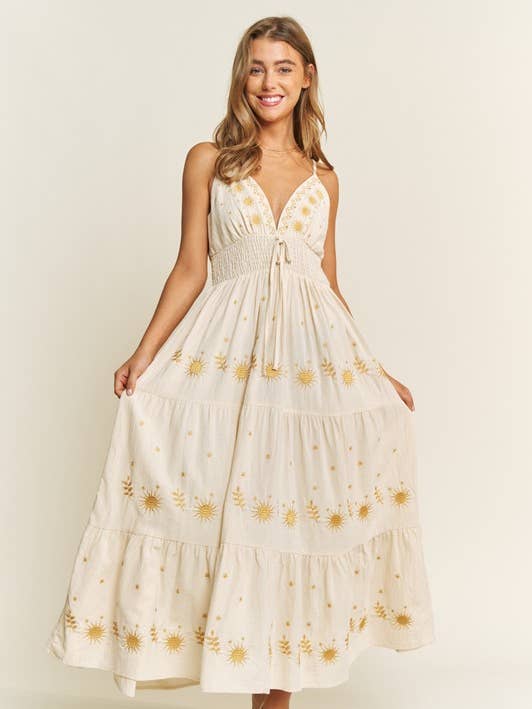 GEWEVEN MAXI-JURK VAN ZACHT KATOEN, GELAAGD MET TANKTOP EN EBRO voor wholesale door Pink Irene Wholesale