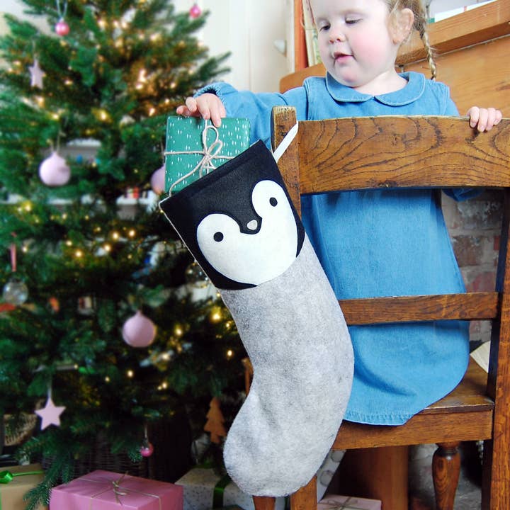 Clara and Macy - Wholesale Holiday Stocking - Kids & Baby - Handmade Felt Penguin Christmas Stocking