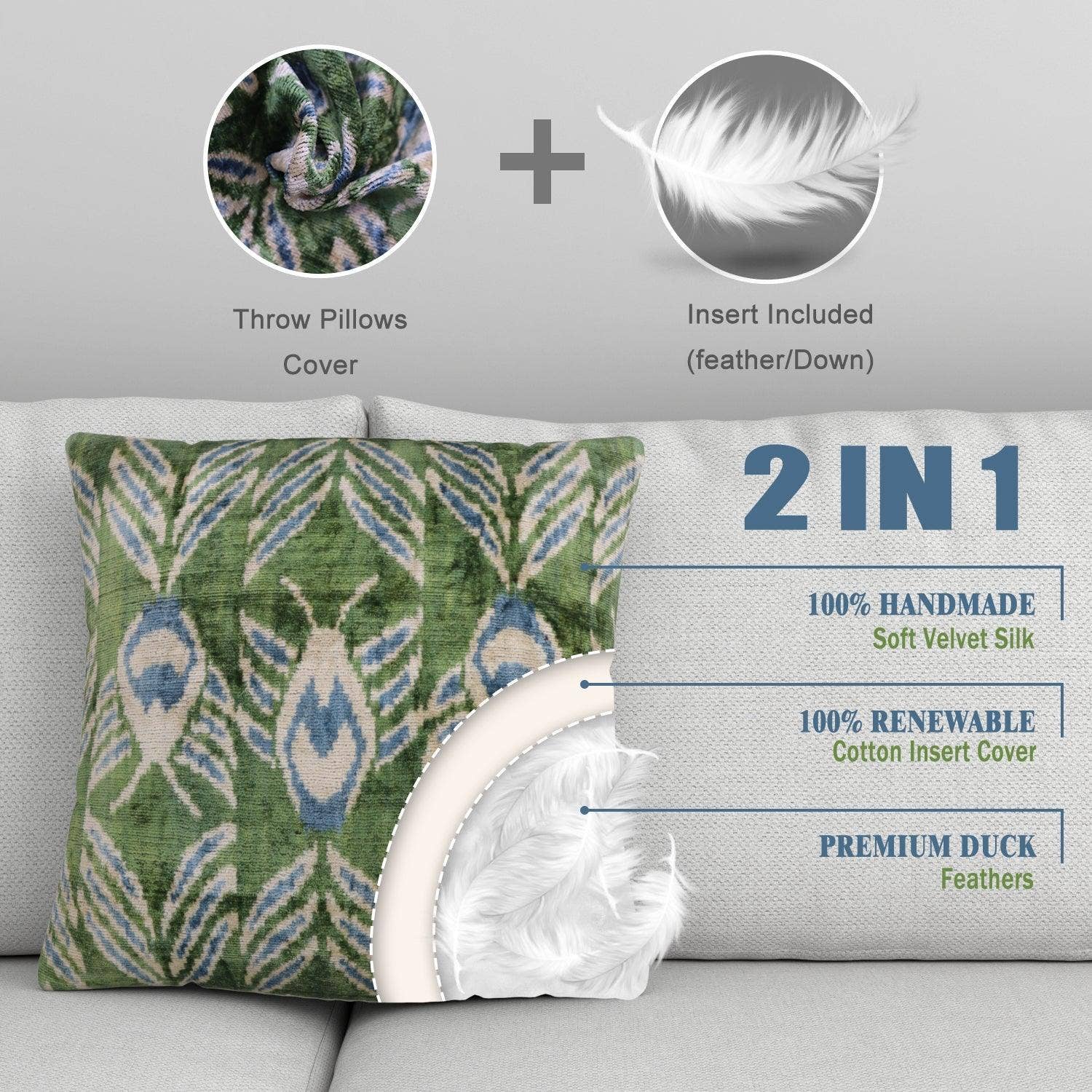 Canvello - Wholesale Throw/Decorative Pillow - Canvello Handmade Green Velvet Throw Pillows - 20x201