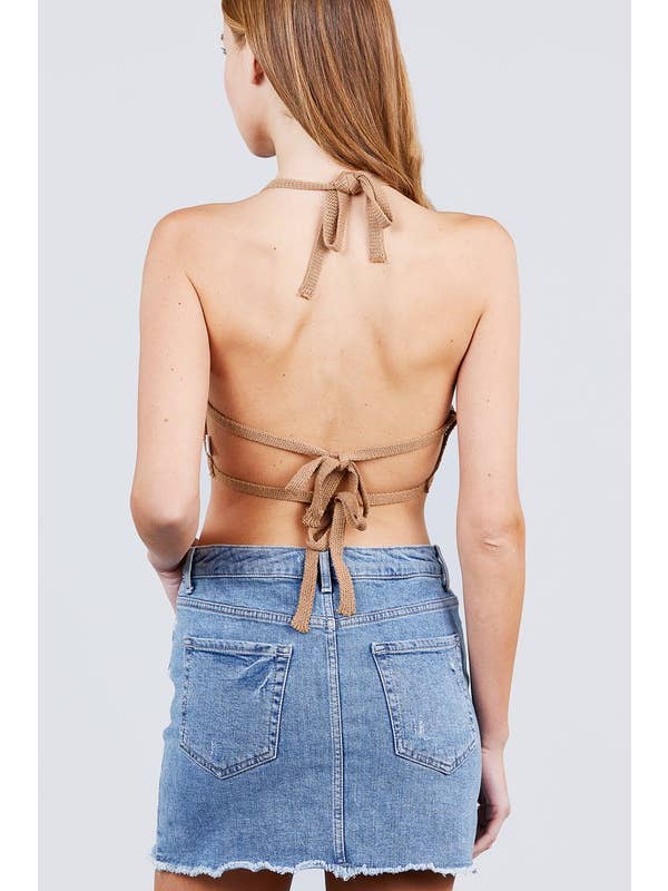 MintChoco – Großhandel Strickoberteil – Damen – TIEFEM V-AUSSCHNITT HINTEN GEBUNDENES HÄKELPULLOVER-BH-OBERTEIL4