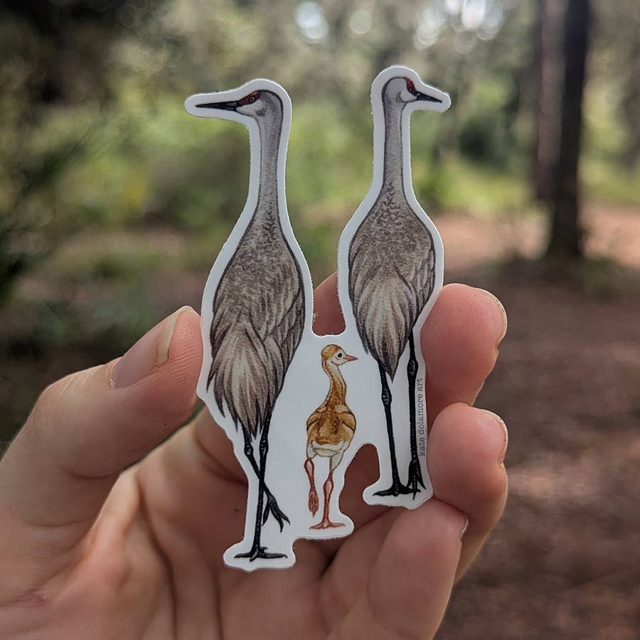 Kate Dolamore Art - Wholesale Sticker - Sandhill Crane Family Vinyl Bird Sticker1