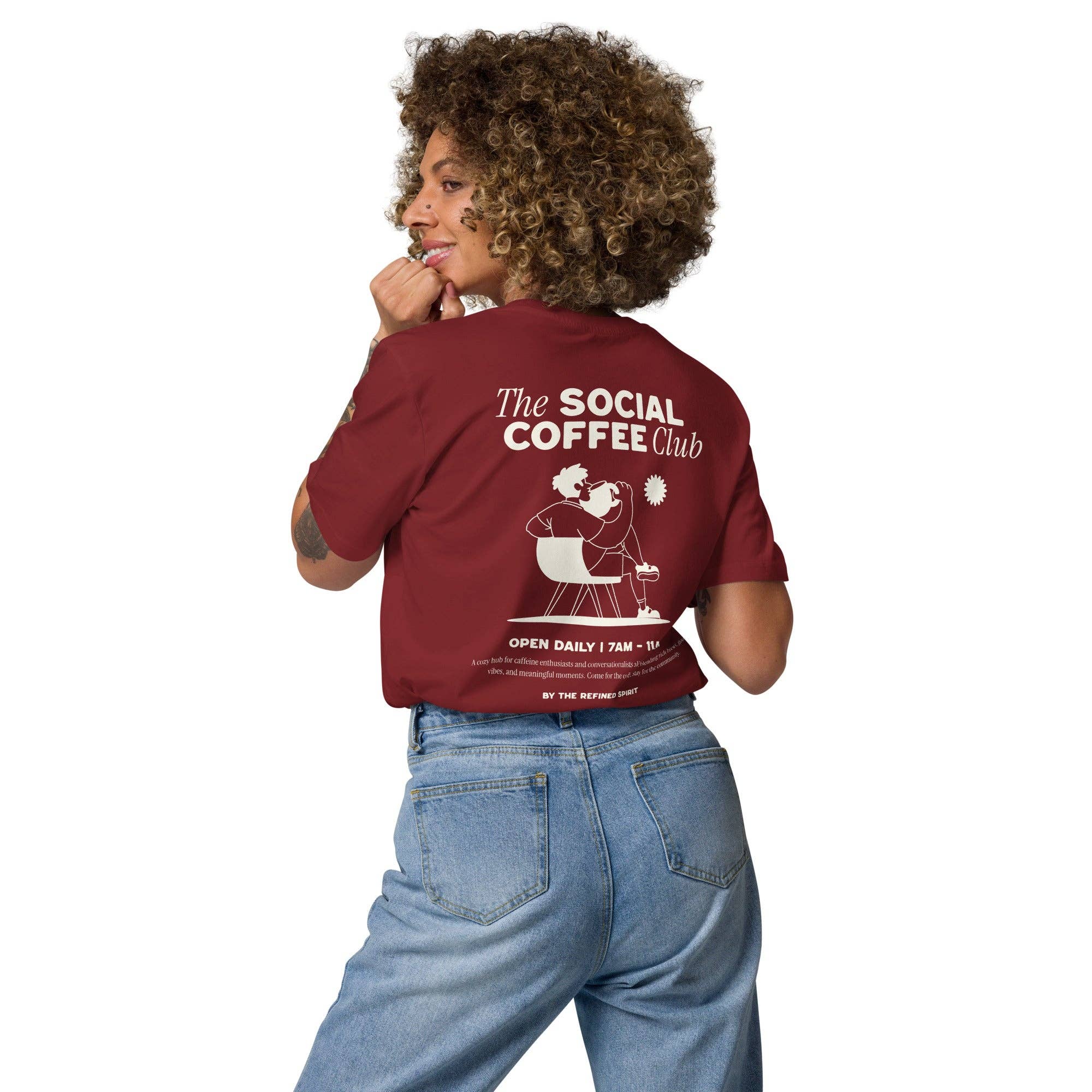 The Refined Spirit – Großhandel T-Shirt mit Siebdruck – Unisex – Der Social Coffee Club - Bio-T-Shirt3