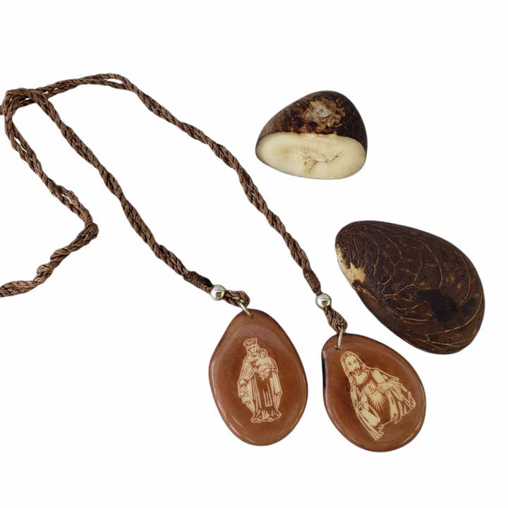 Organic jewelry by Allie - Wholesale Pendant/Charm Necklace - Brown scapular Carmelites in tagua nut slices catholic gift2