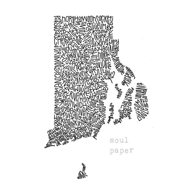 Mappa Rhode Island per la vendita all'ingrosso da parte di Soul Paper