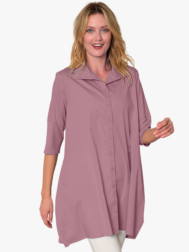 Stella Carakasi - Wholesale Tunic - Women's - Women's 3/4 Sleeve A-Line Cotton Poplin Tiburon Tunic Icon60
