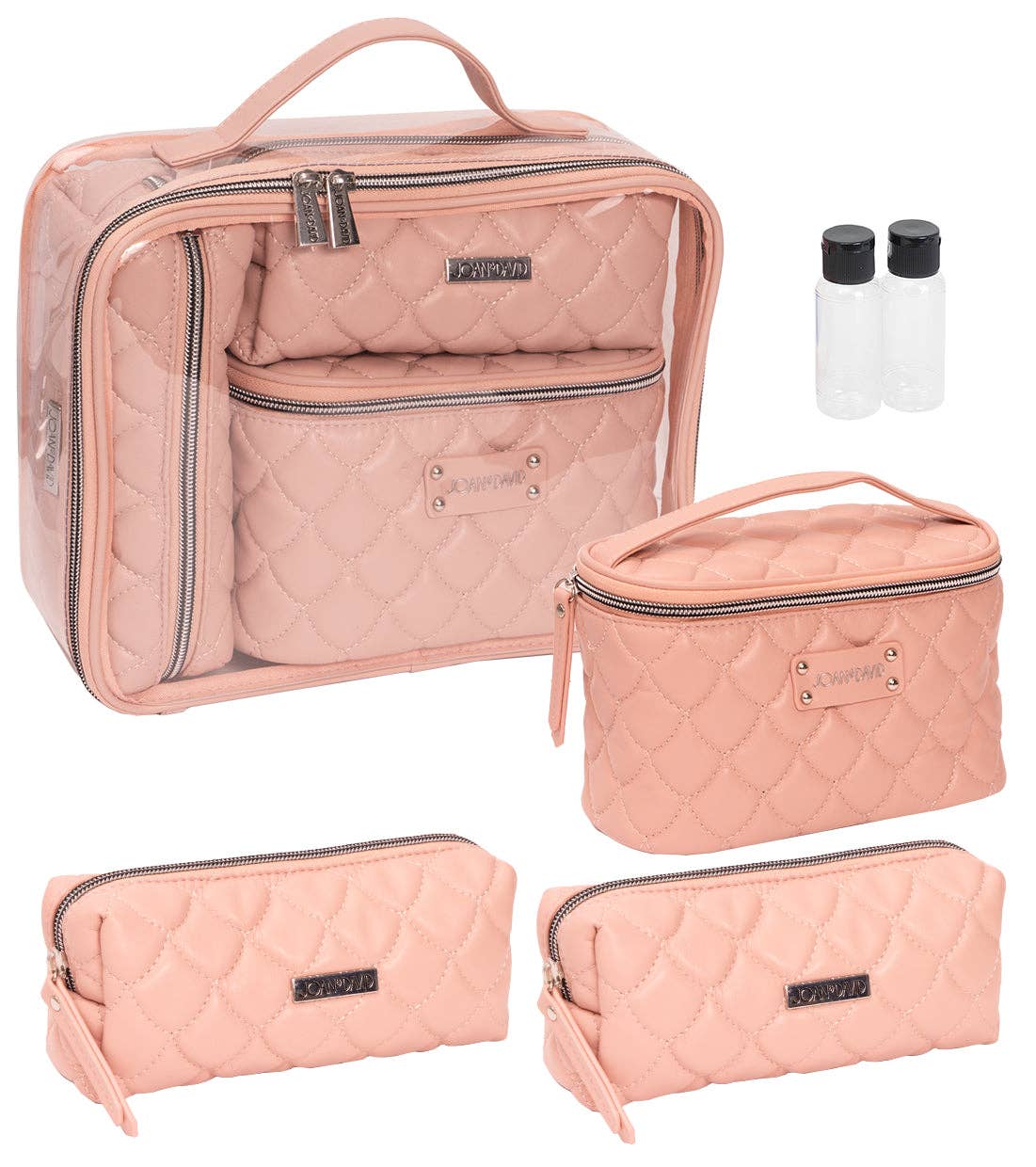 Magid - Wholesale Makeup/Cosmetic Bag - Joan & David Scallop Diamond Quilted Faux Leather 4-Piece Clear Cosmetic Bag Set21