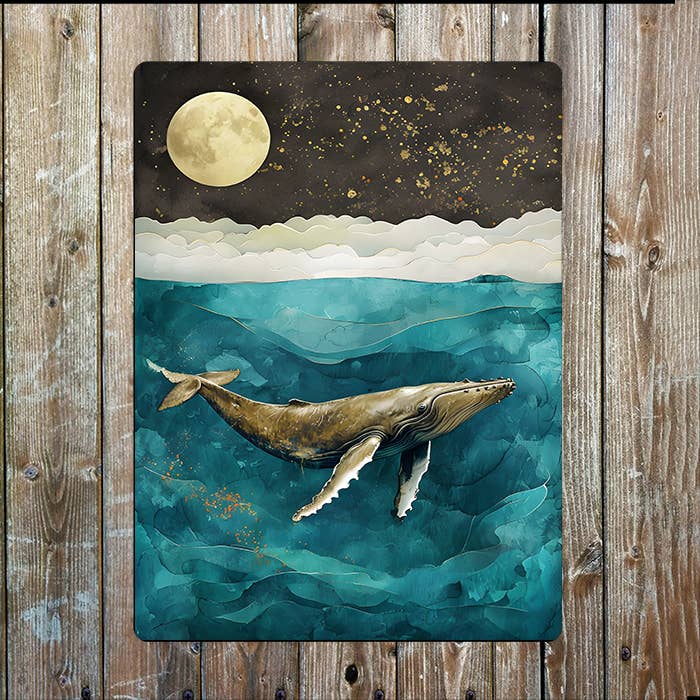 Moon Night Whale Sea Nautical Metal Sign Plaque for wholesale by The British Metal Signs Company