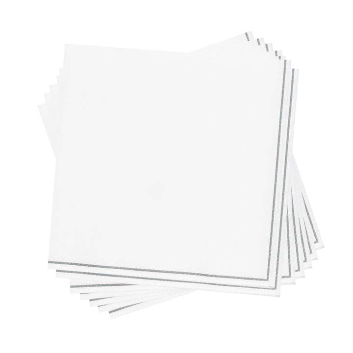 Luxe Party - Wholesale Disposable Napkin - White with Silver Stripe Lunch Napkins | 20 Napkins