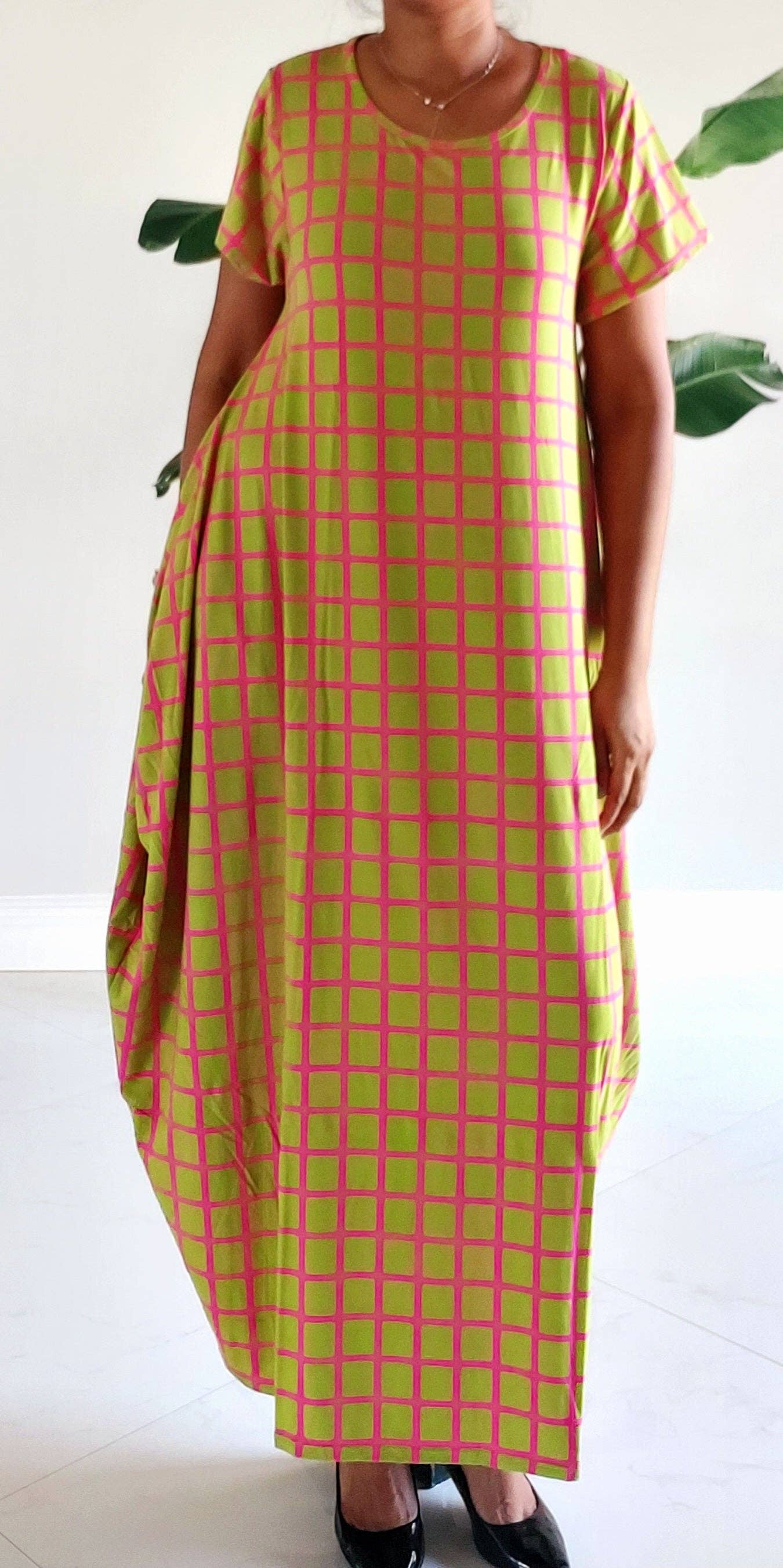 Bubble  Dress / Checkerd Pattern/Pink/ Green 20001 for wholesale on Faire2