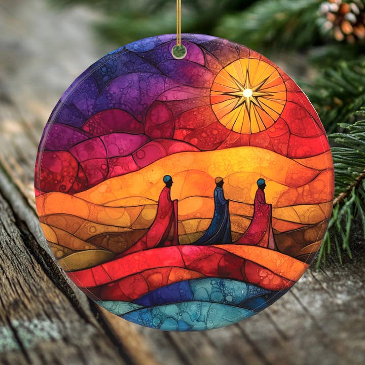 Three Wise Men Porcelain Christmas Ornament - Nativity Star and Gift Givers - 2 Sided Holiday Keepsake for wholesale by Peeping Tom's Cottage