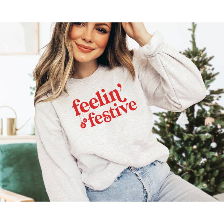 Bash - Wholesale Graphic Sweatshirt - Women's - Feelin' Festive, Christmas Sweatshirt, Holiday Sweatshirt