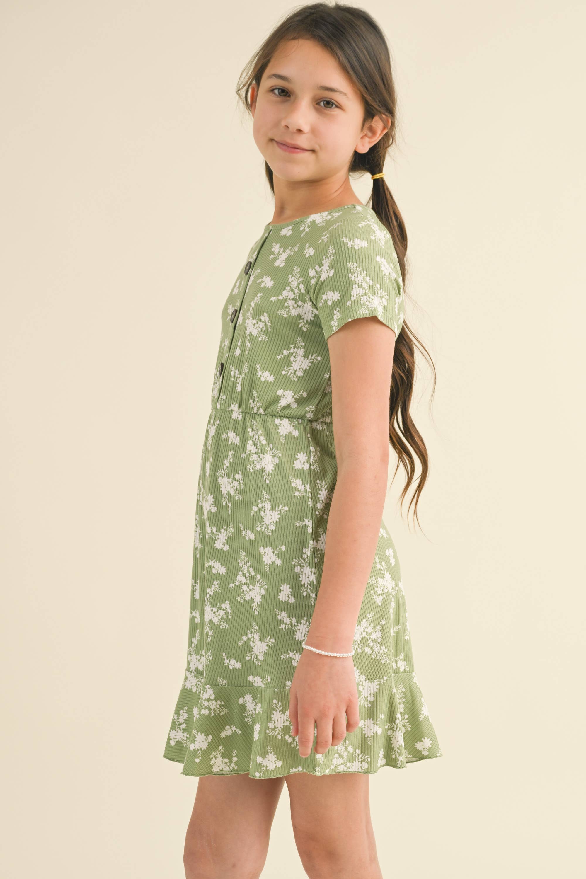 heart and arrow - Vente Robe – enfant - ROBE BOUTONNÉE FLORALE À MANCHES COURTES POUR ENFANTS KD1264SG (7-12)3