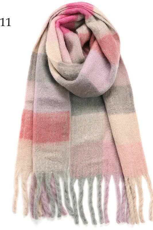 Adorro - Wholesale Scarf - Women's - Chunky Oblong Plaid Multi Color Brushed Scarf (18 colors)6