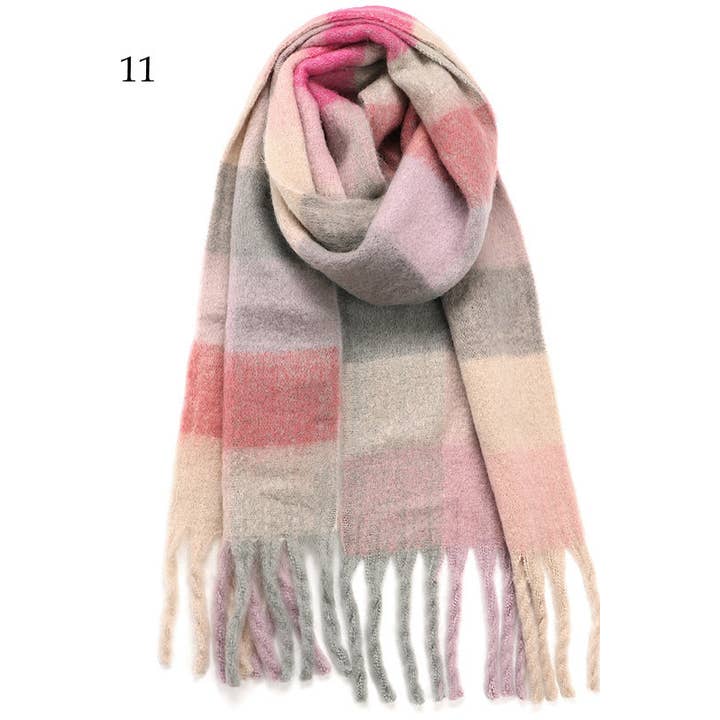 Adorro - Wholesale Scarf - Women's - Chunky Oblong Plaid Multi Color Brushed Scarf (18 colors)6