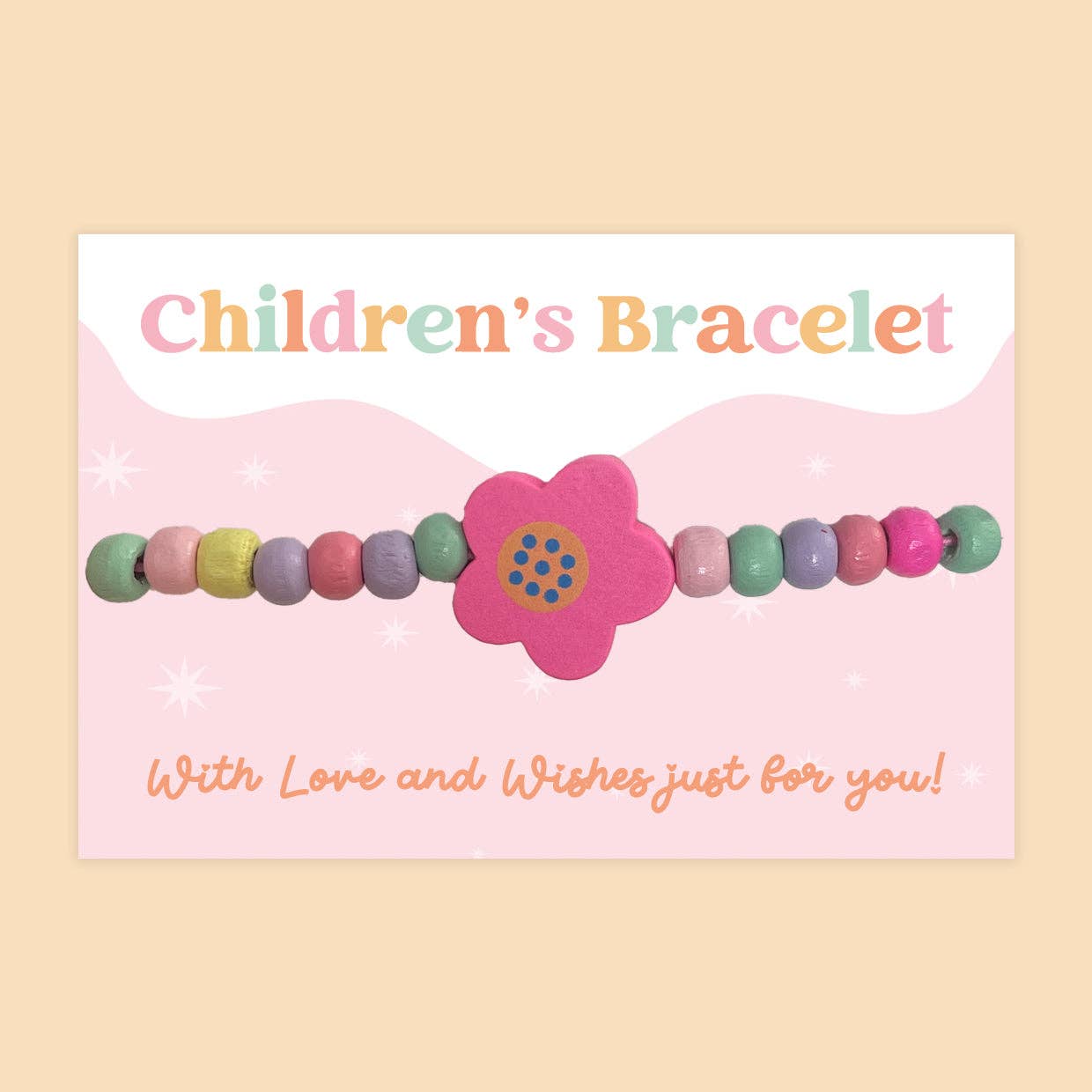 WishStrings – wholesale Beaded bracelet – Kids – Pink Flower - Children's Beaded Bracelet (CB033)0