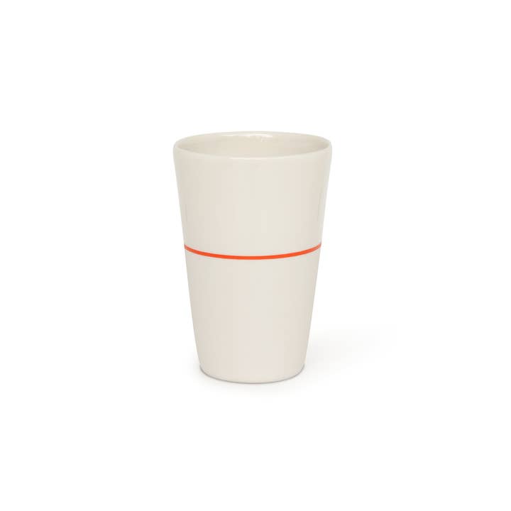 Ambit Tall Beaker - White / Rust Orange Line for wholesale by Sue Ure Maison