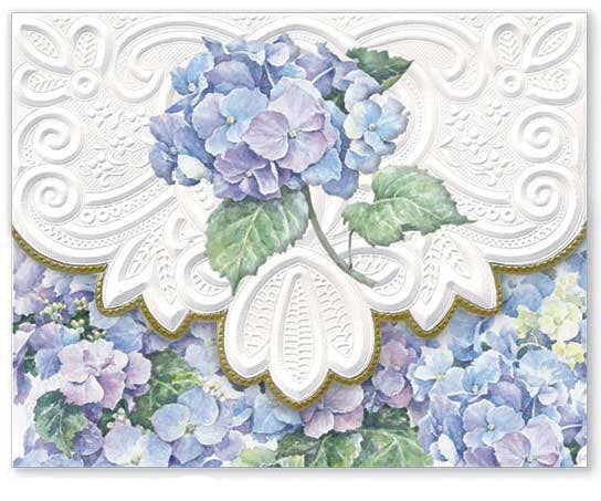 Carol Wilson Fine Arts Inc./For Arts Sake - Wholesale Stationery/Notecard Set - Blue Hydrangea Embossed Die-Cut Portfolio Note Card NCP21012