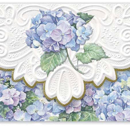 Carol Wilson Fine Arts Inc./For Arts Sake - Wholesale Stationery/Notecard Set - Blue Hydrangea Embossed Die-Cut Portfolio Note Card NCP21012