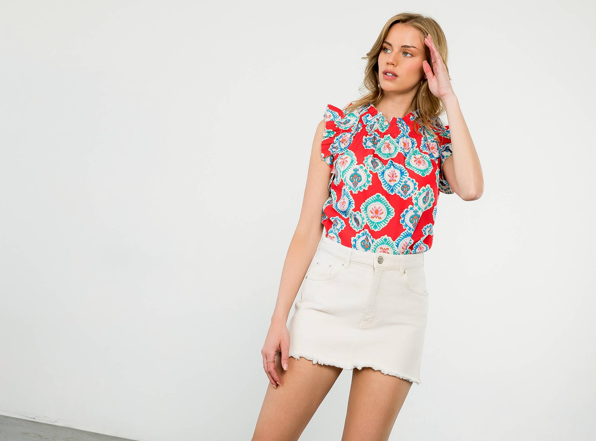 VERMELHO Manga Print Top para venda a revendedores na Faire7