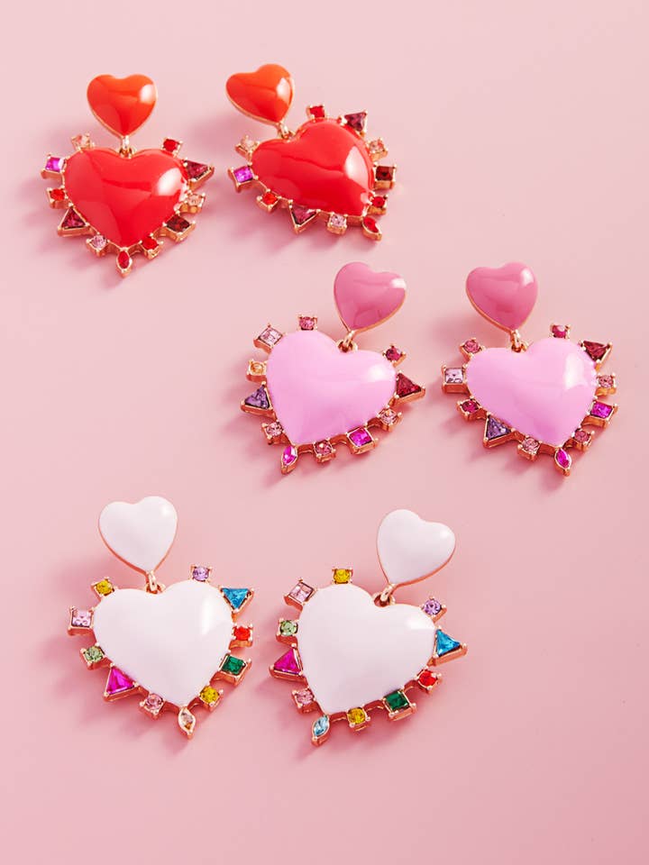 Valentines Heart Enamel Color Stones Post Earrings for wholesale by Designature New York