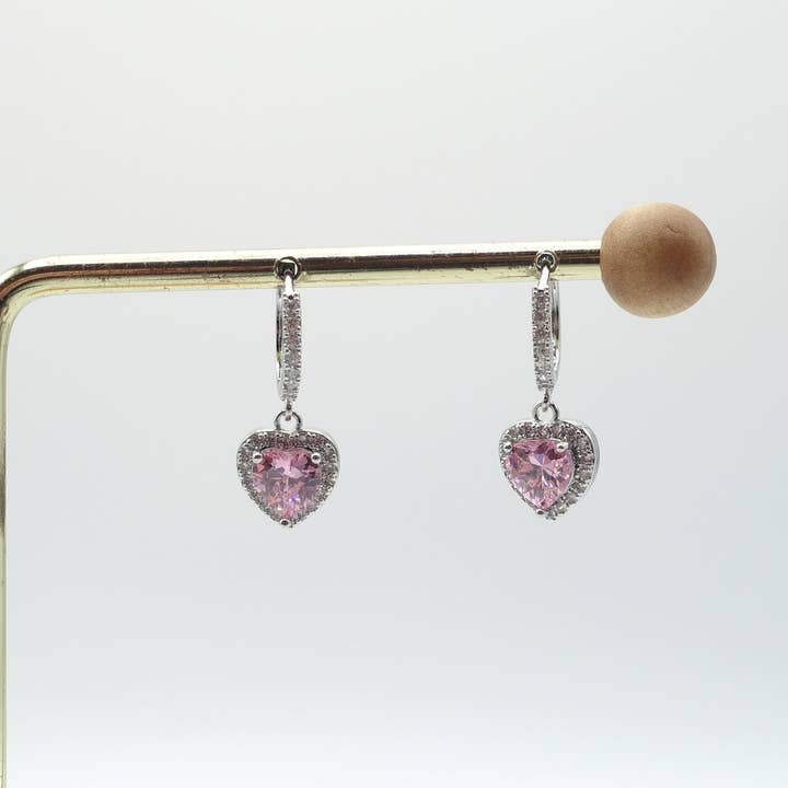 Daemon srls - Wholesale Dangle Earrings - Diana HOOPS ~ 12 colori - Orecchini a cerchio con cuore in Cubic Zirconia8