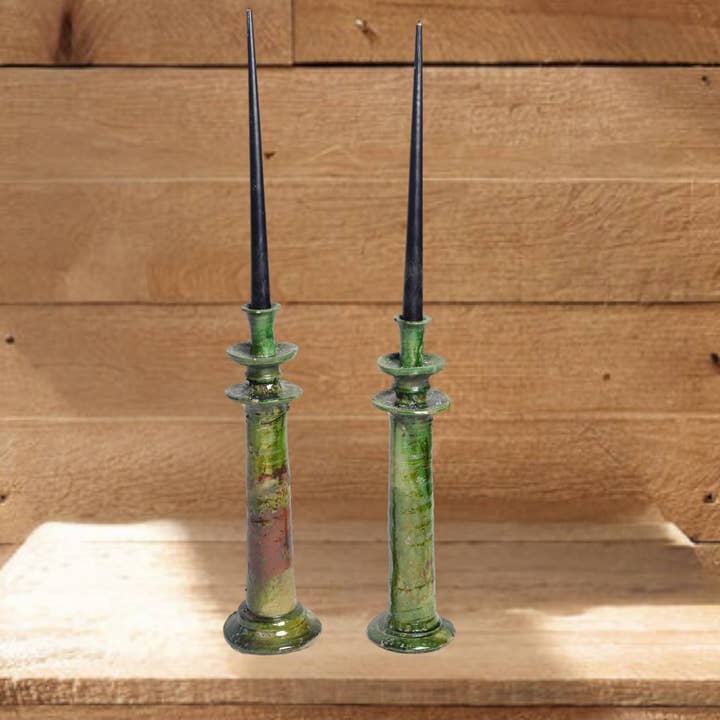 Handcrafted Moroccan Green Tamegroute Large Candlestick Holder for wholesale by Moroccantastics