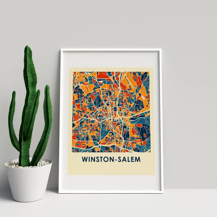11" x 14" Prussian Winston-Salem Map Print - Chroma Style for wholesale by ILIKEMAPS